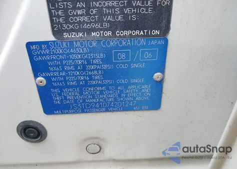 2007 Suzuki Grand Vitara z USA, uszkodzony, nr VIN JS3TD941074201247